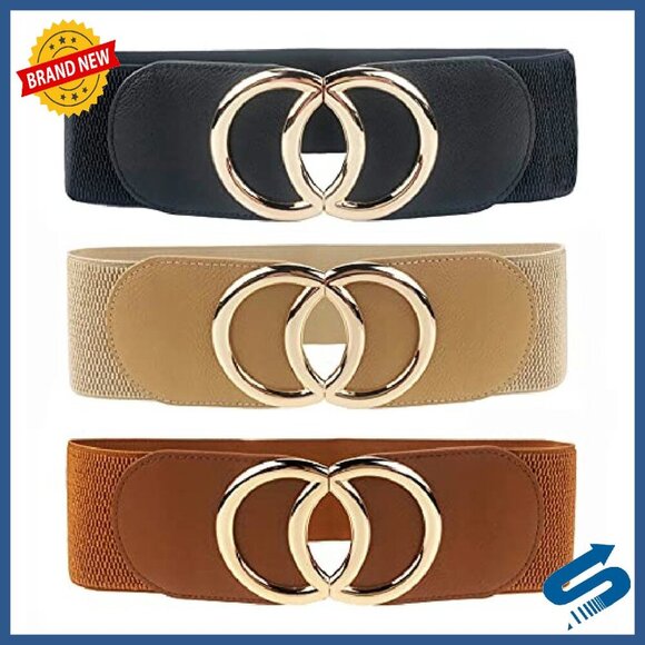 Stretchy Wide Elastic Waist Belt with Metal Buckle for Dresses